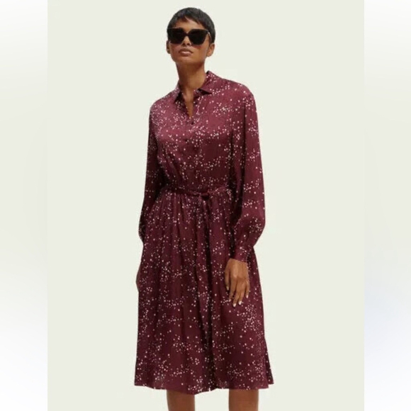 Scotch & Soda Long-Sleeved Shirt Dress Elegant Burgundy White Accents floral
